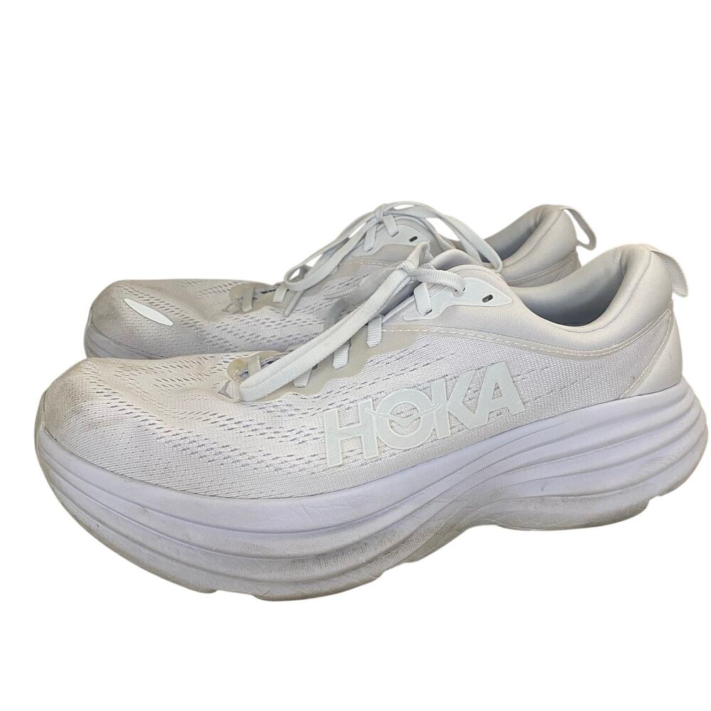 Hoka One One Bondi 8 Mens Running Shoes Sneakers Size 10D White Walking Comfort